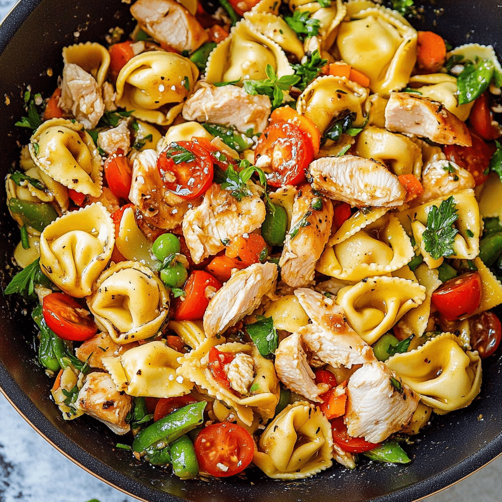 Warm Balsamic Chicken Tortellini Salad