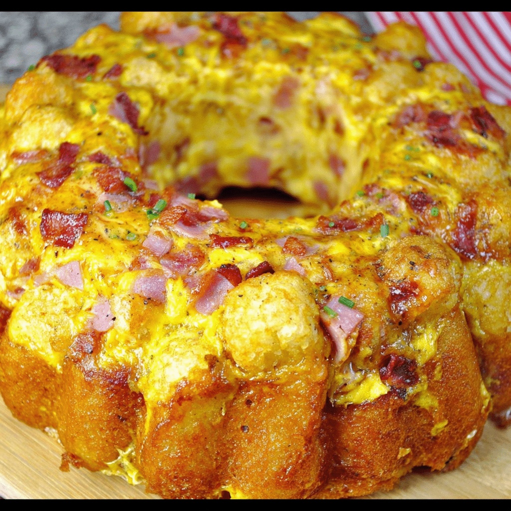 Breakfast Bundt Cake Casserole with Ham & Tater Tots