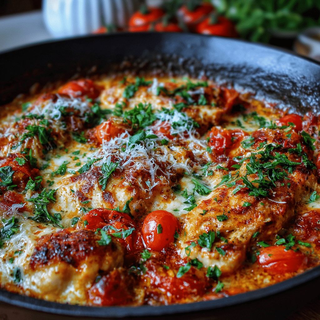 Creamy Tomato Chicken Skillet with Fresh Parmesan