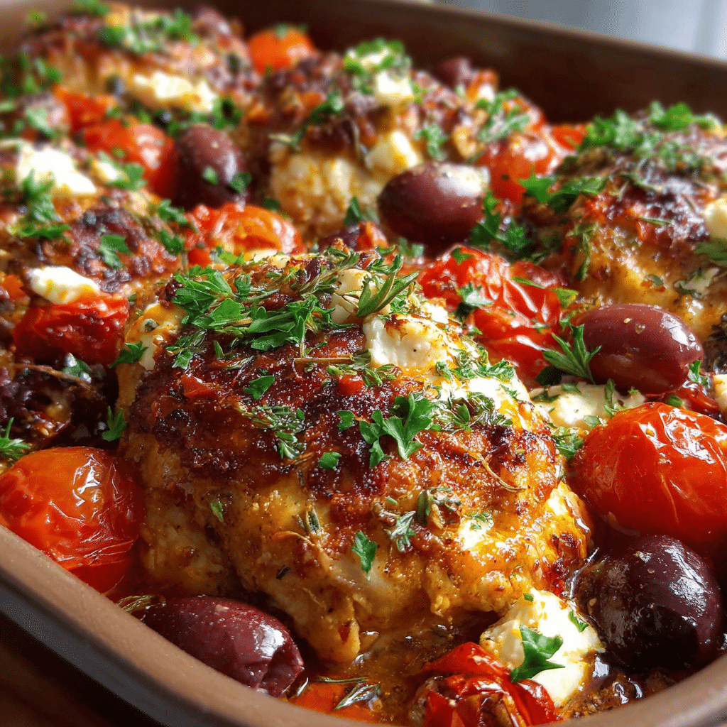 Greek Chicken Bake with Feta, Olives & Tomatoes