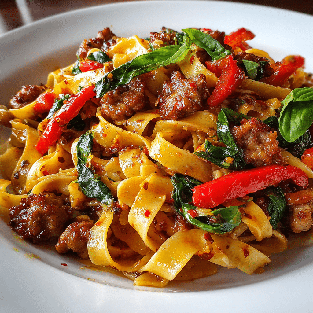 Italian Drunken Noodles with Sausage & Peppers