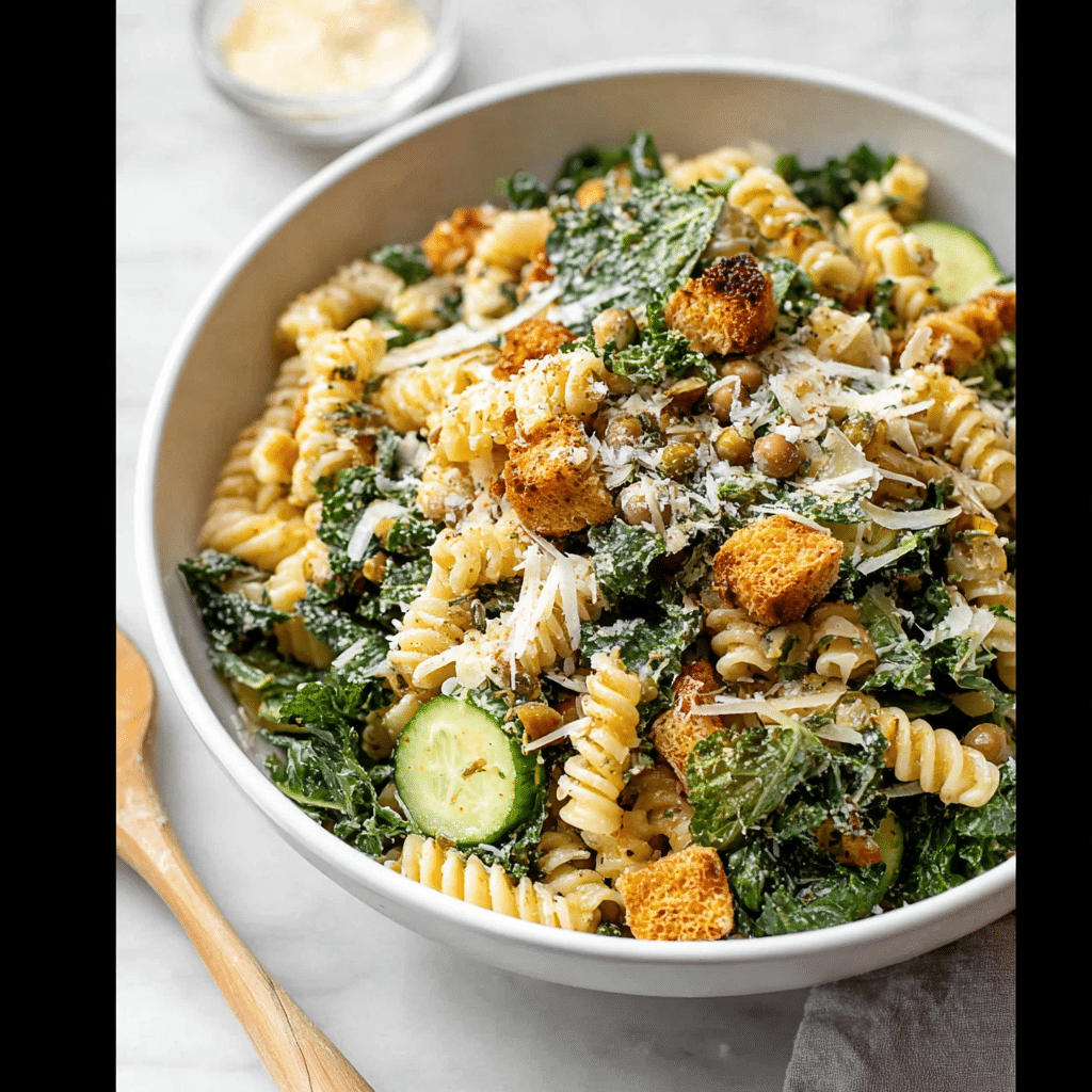 Kale Caesar Pasta Salad