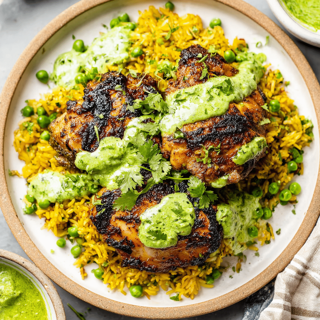 Peruvian Chicken and Rice with Green Sauce