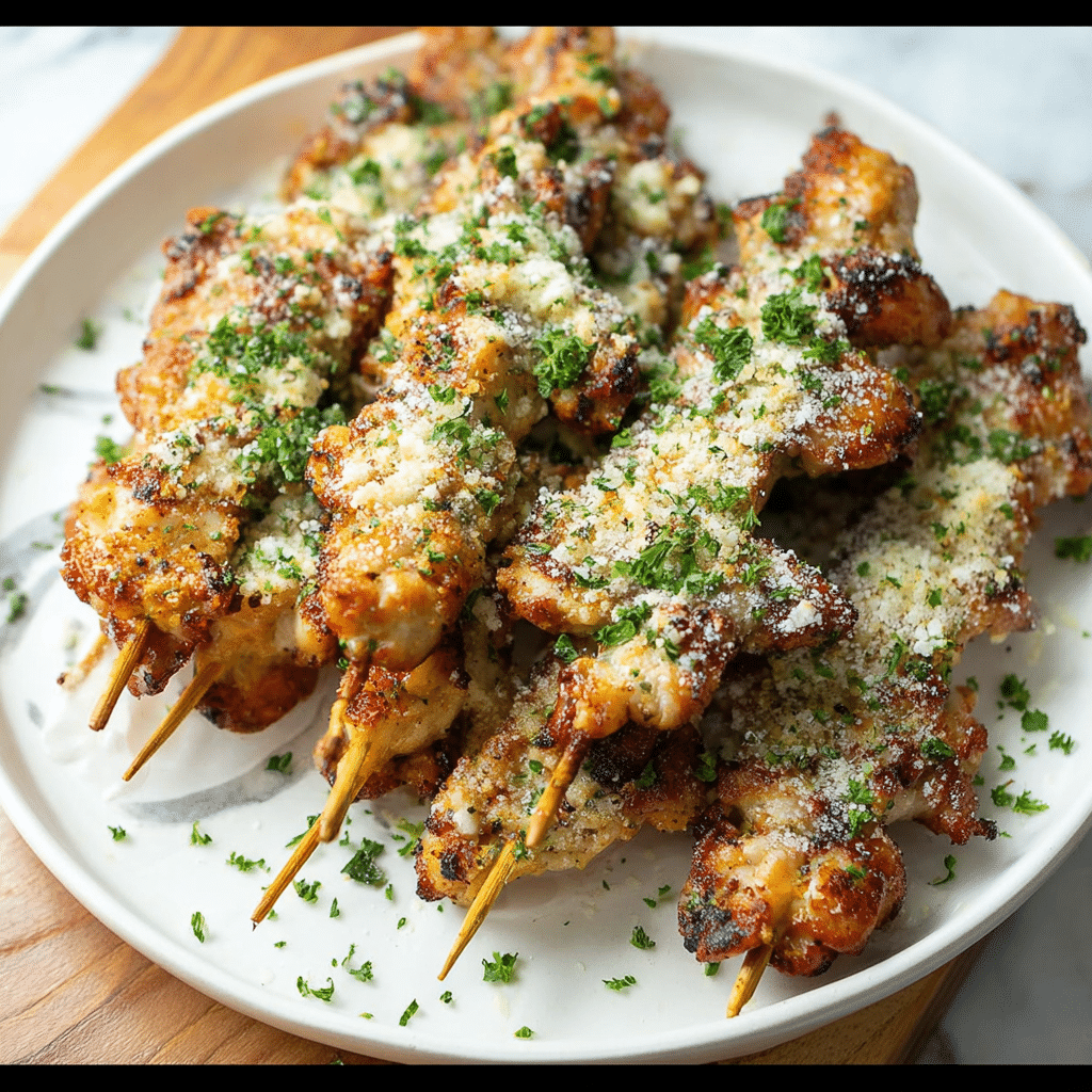 Air Fryer Garlic Parmesan Chicken Skewers