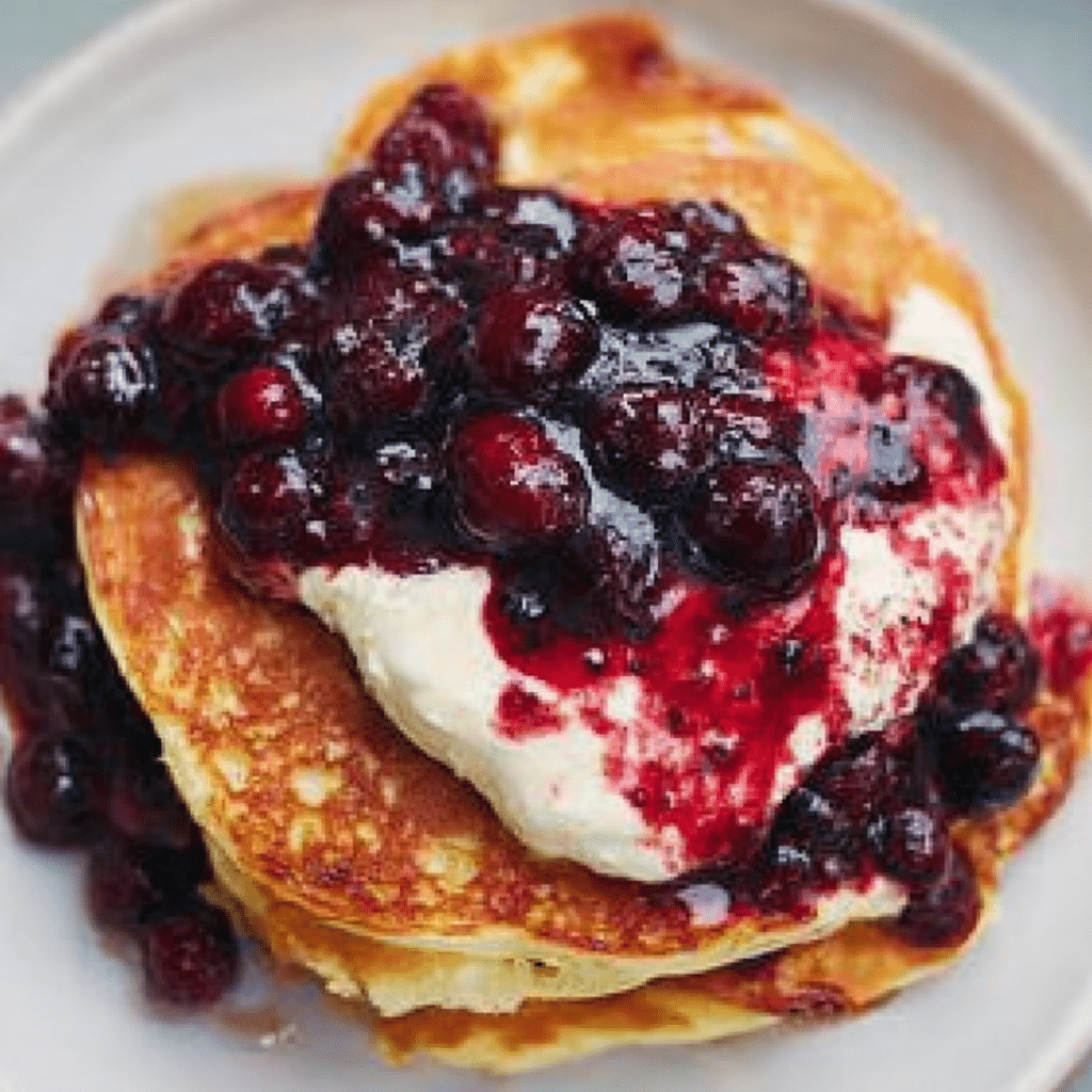 Waffles with Blueberry Compote and Lemon Ricotta Cream